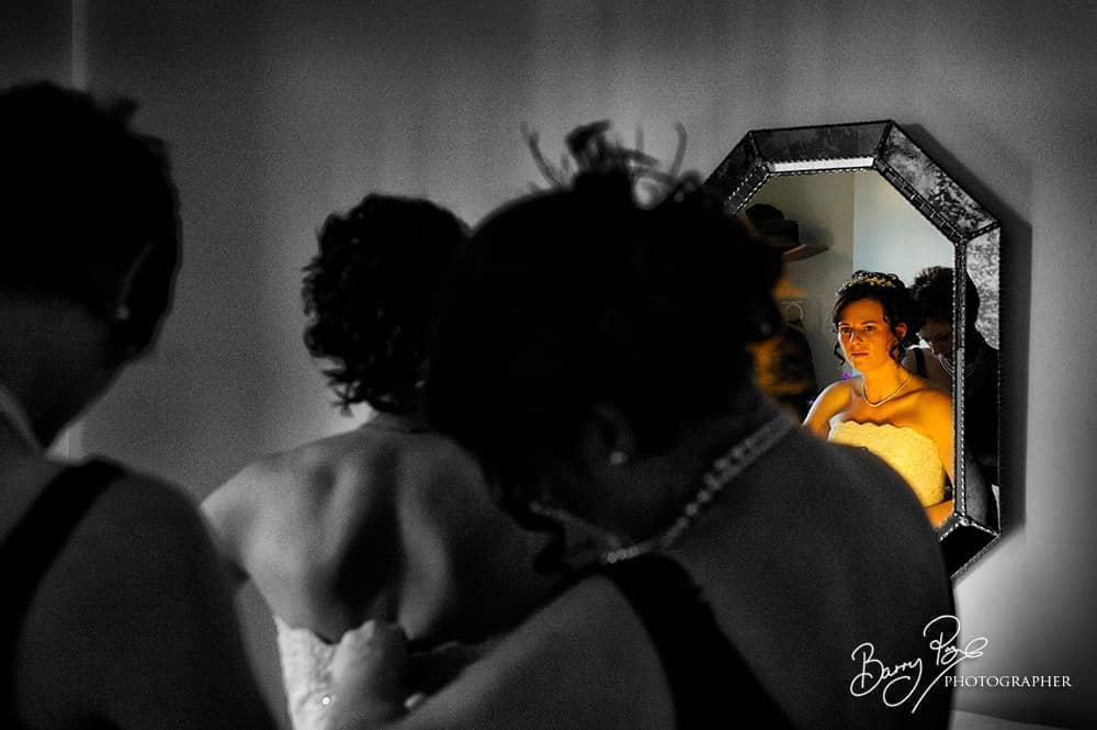 bride getting ready reflection mirror